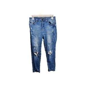 Gogo Jeans Womens/ Juniors  Size 7 Blue Distressed Knees Stretch